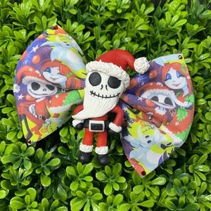 Santa Jack Skellington fabric hair bow